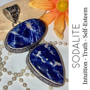 Sodalite Gemstone Huge Handmade South Pointed Pendant Necklace